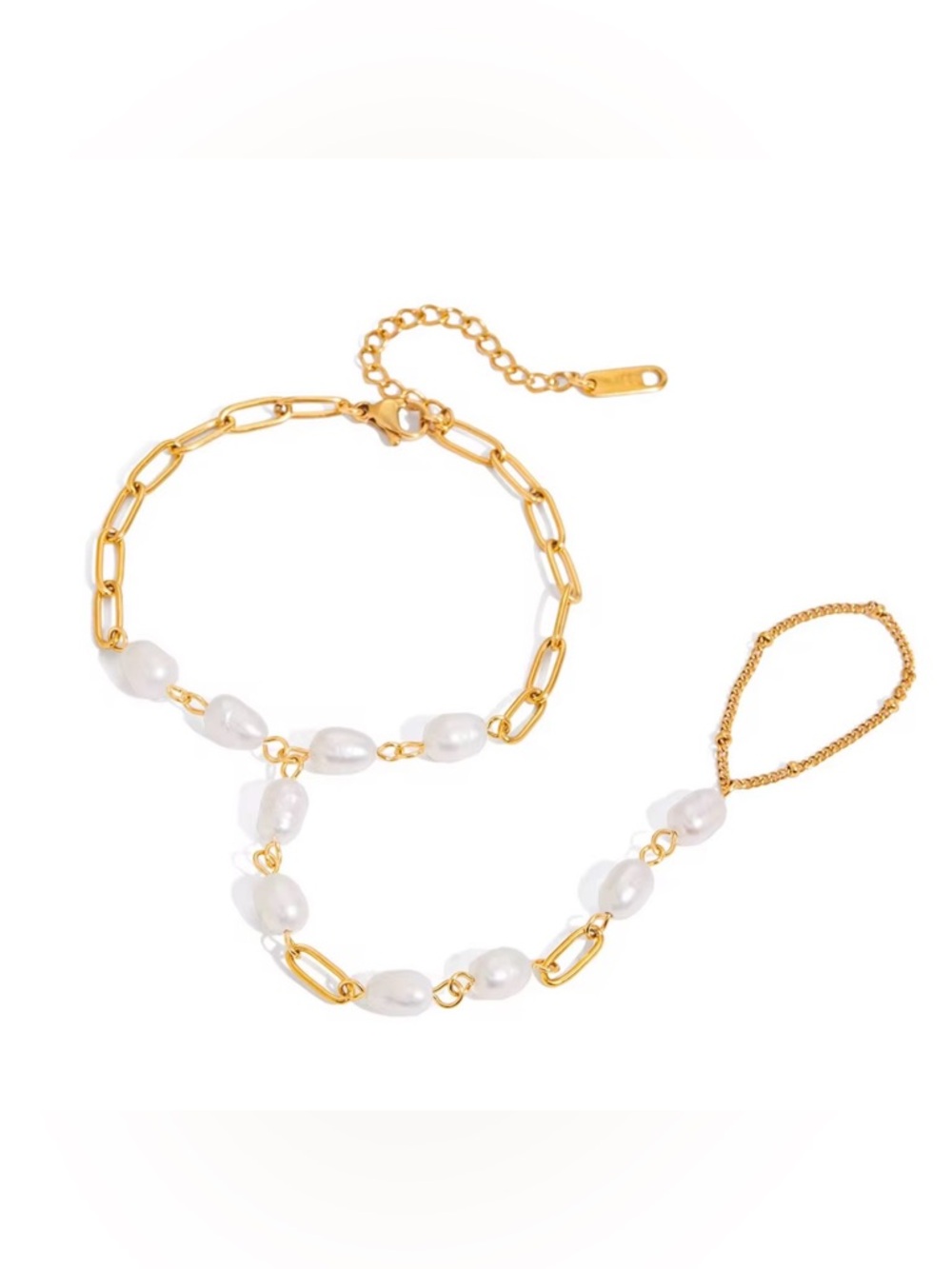 Gold Fresh Water Pearl Chain Bracelet Women's Necklace - Stainless Steel